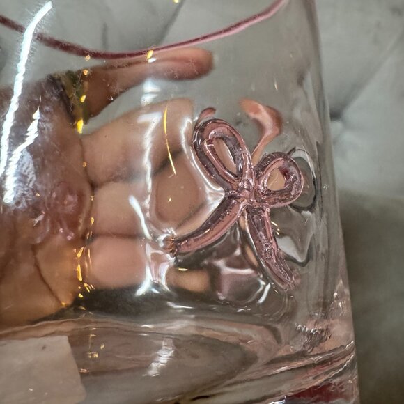 Pink Bow Icon Handblown Juice Glass NWT anthro look - Picture 2 of 5